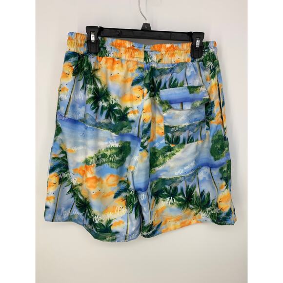 Maison Noir Blue Tan Orange Tropical Island Swim Trunks Shorts Size L Vacation - Picture 4 of 6